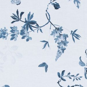 Birds and Roses Blue Curtain