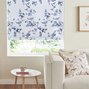 Birds and Roses Blue Roman Blind