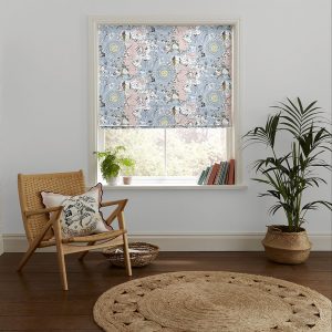 Power to the Peaceful Pink and Blue Roman Blind