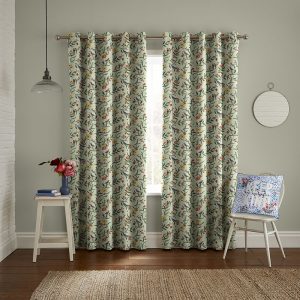 Summer Birds Green Curtain