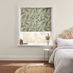 Summer Birds Green Roman Blind