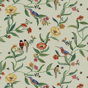 Summer Birds Green Roman Blind