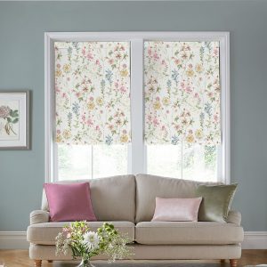 Wild Meadow Coral Pink Roman Blind