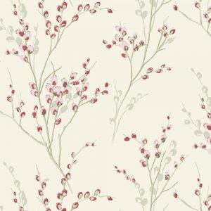 Pussy Willow Winter Cranberry Red Curtain