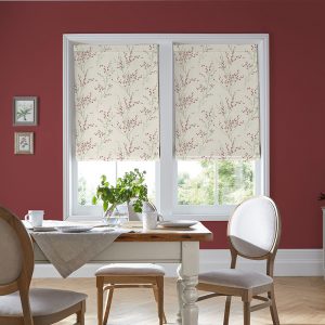 Pussy Willow Winter Cranberry Red Roman Blind