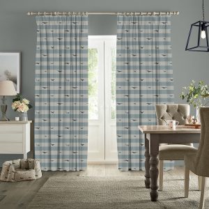 Whale Stripe Deep Duckegg Curtain