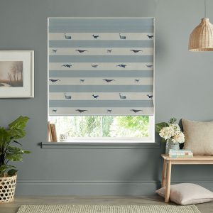 Whale Stripe Deep Duckegg Roman Blind