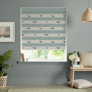 Whale Stripe Deep Duckegg Roller Blinds