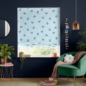 Butterfly Blue Roman Blind