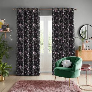 Marble Celestial Black & Pink Curtain