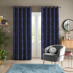 Star Print Blue Curtain