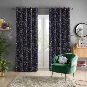 Zodiac Navy & Pink Curtain