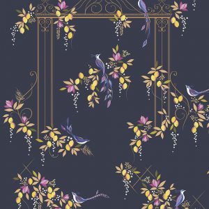 Birds & Gate Deep Navy Curtain