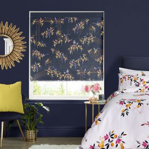 Birds & Gate Deep Navy Roman Blind