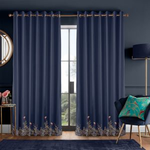 Hummingbird Border Deep Navy Curtain