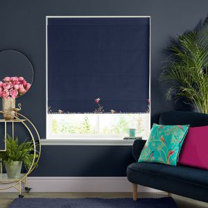 Hummingbird Border Deep Navy Roman Blind