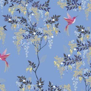 Hummingbird Cornflower Blue Curtain