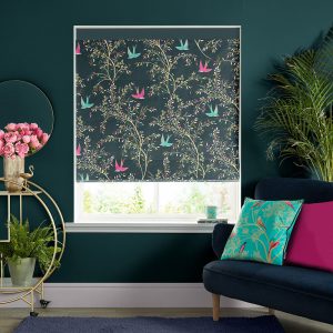 Swallows Forest Green Roman Blind