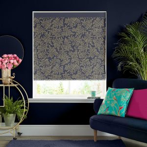 Little Leaves Smokey Blue Roman Blind