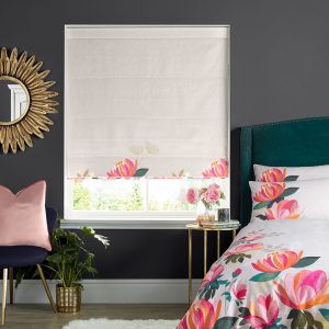 Peony Border Pale Grey Roman Blind