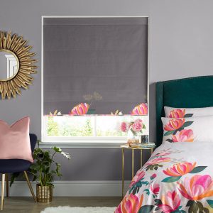 Peony Border Dark Grey Roman Blind