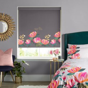 Peony Border Dark Grey Roller Blinds