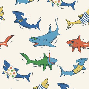 Summer Sharks Cream Roman Blind