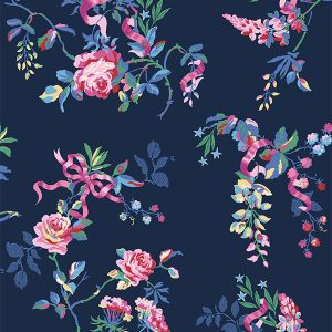 Ribbon Roses Navy Roman Blind