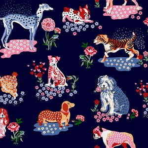 Puppy Fields Navy Curtain