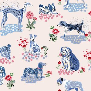 Puppy Fields Pink Blue Curtain