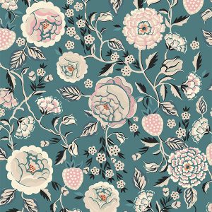 Strawberry Gardens Teal Curtain