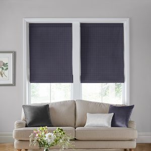 Gingham French Navy Roman Blind