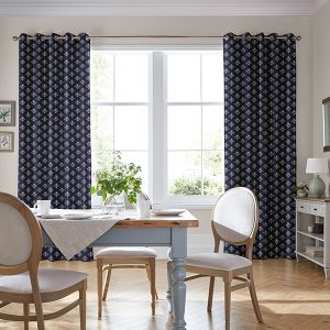 Lady Fern Embroidery French Navy Curtain