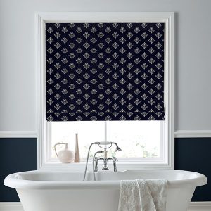 Lady Fern Embroidery French Navy Roman Blind