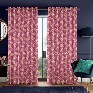 Etched Leaves Fuchsia Curtain