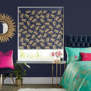 Etched Leaves Deep Navy Roman Blind