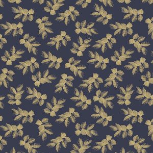 Etched Leaves Deep Navy Curtain