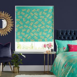 Etched Leaves Green Roman Blind