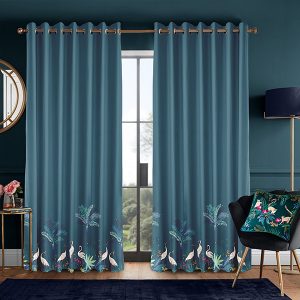 Heron Border Teal Curtain