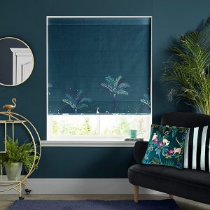 Heron Border Teal Roman Blind