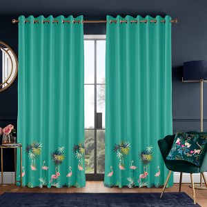 Flamingo Border Green Curtain