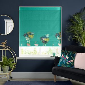 Flamingo Border Green Roman Blind