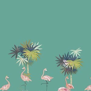 Flamingo Border Green Curtain