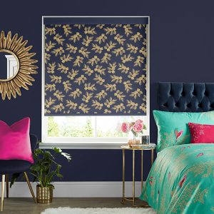 Etched Leaves Deep Navy Roller Blinds