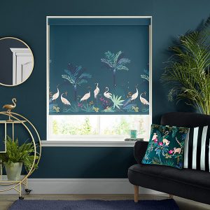 Heron Border Teal Roller Blinds