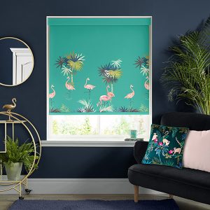 Flamingo Border Green Roller Blinds