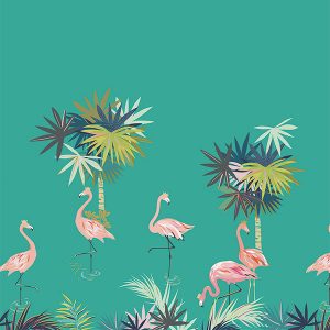 Flamingo Border Green Roller Blinds